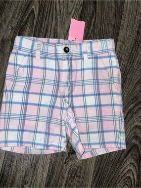 Janie and Jack Pink Plaid Cotton Shorts with Blue and Yellow Accents